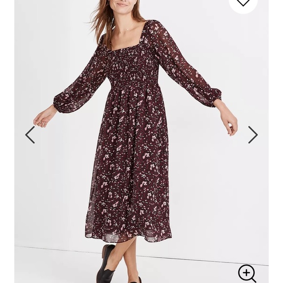 Madewell Dresses & Skirts - NWOT Sheer-Sleeve Smocked Midi Dress
